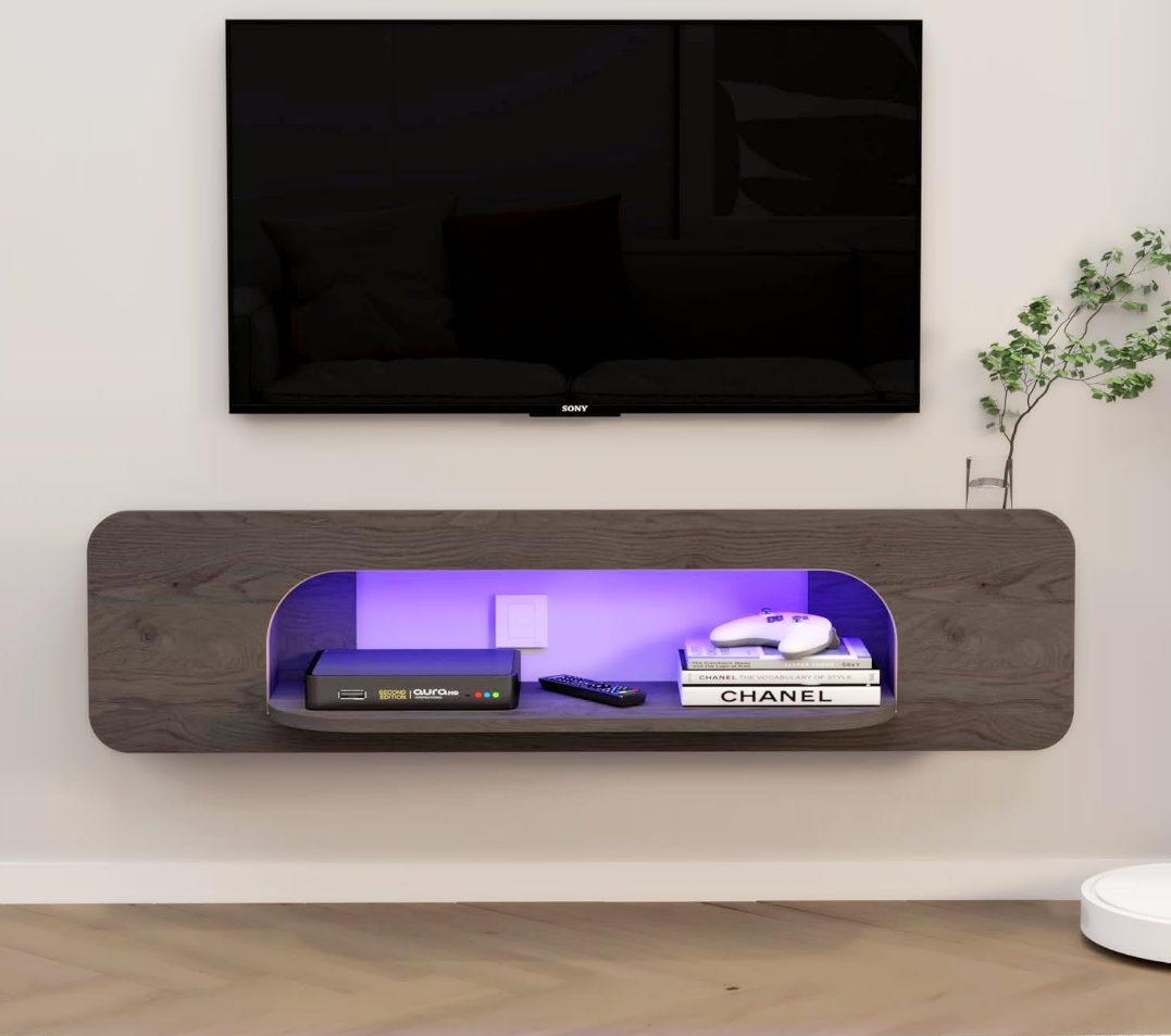 TV Stand cabinet LED Lights, 58'' Wall Mounted Modern dark grey