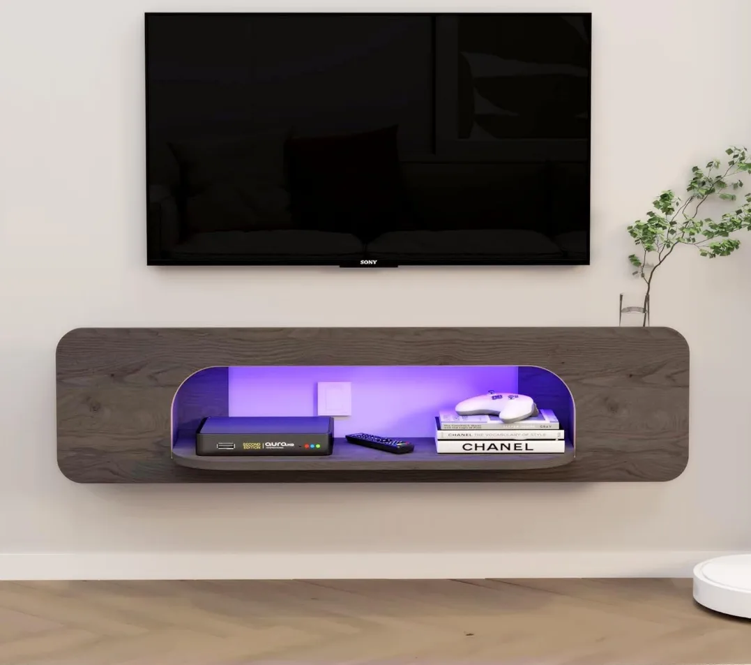 TV Stand cabinet LED Lights, 58'' Wall Mounted Modern dark grey thumbnail