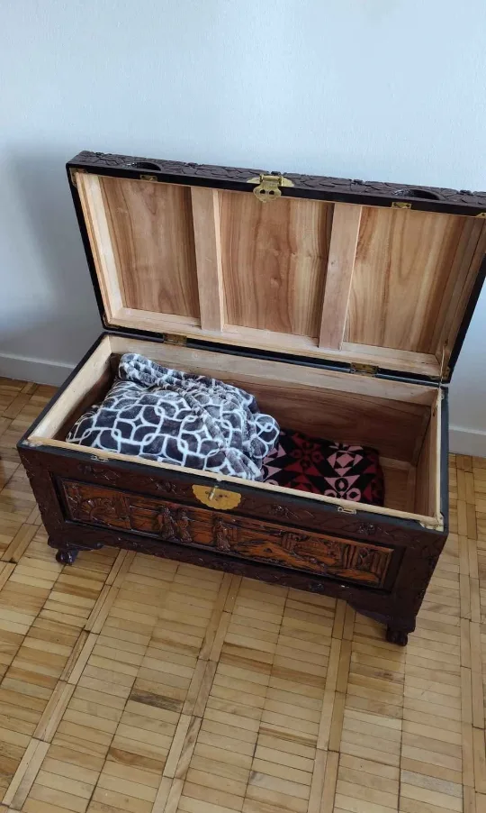 Wooden carved storage chest
