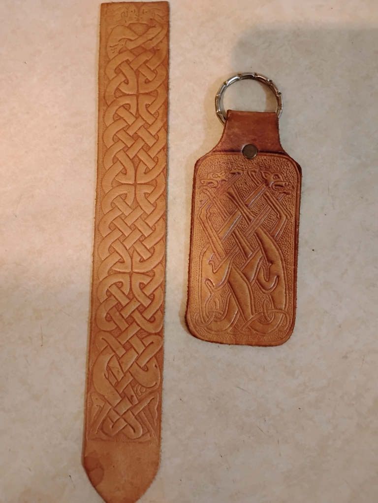 Leather Celtic Knot Bookmark and Keychain Set