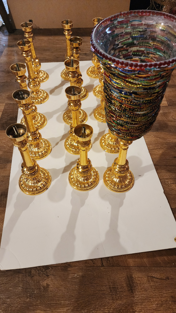 Mosaic Glass Centrepieces with real brass base - photo 2