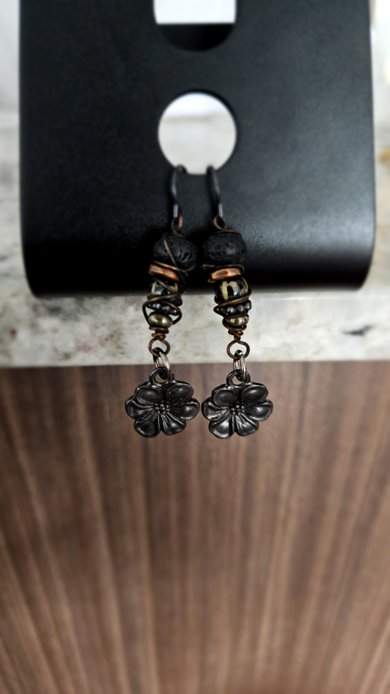 Black Flower Dangle Earrings