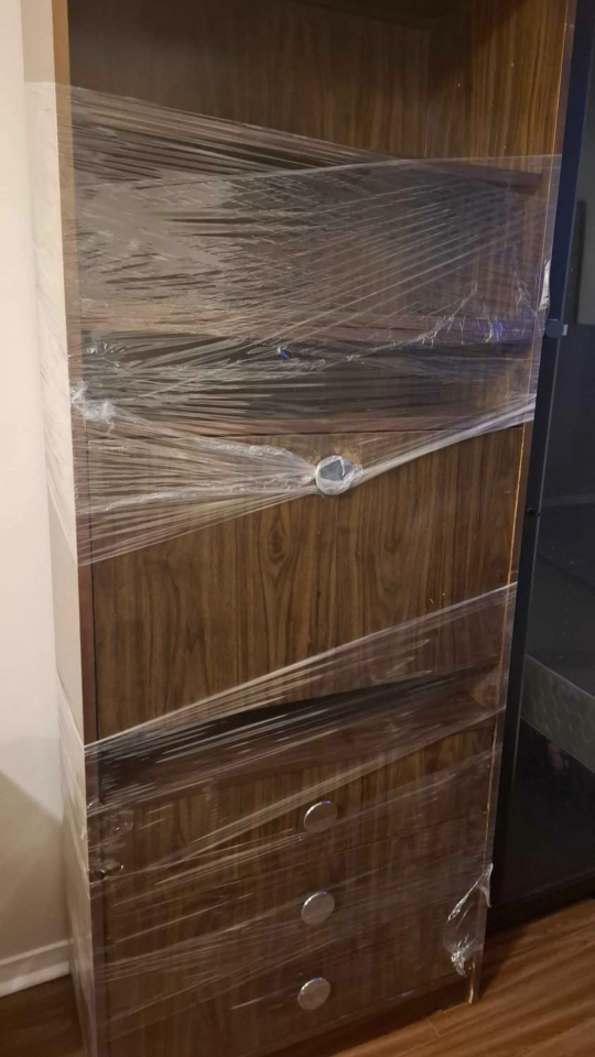 Wood bookcase with shelves and drawers