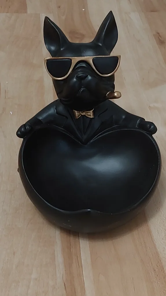 BNIB Cute Bulldog Couple Heart-Shaped Dish- green & black image indicator(6)