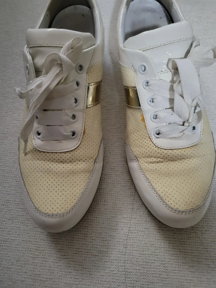 Armani Collezioni White & Gold Low Top Sneakers image indicator(2)