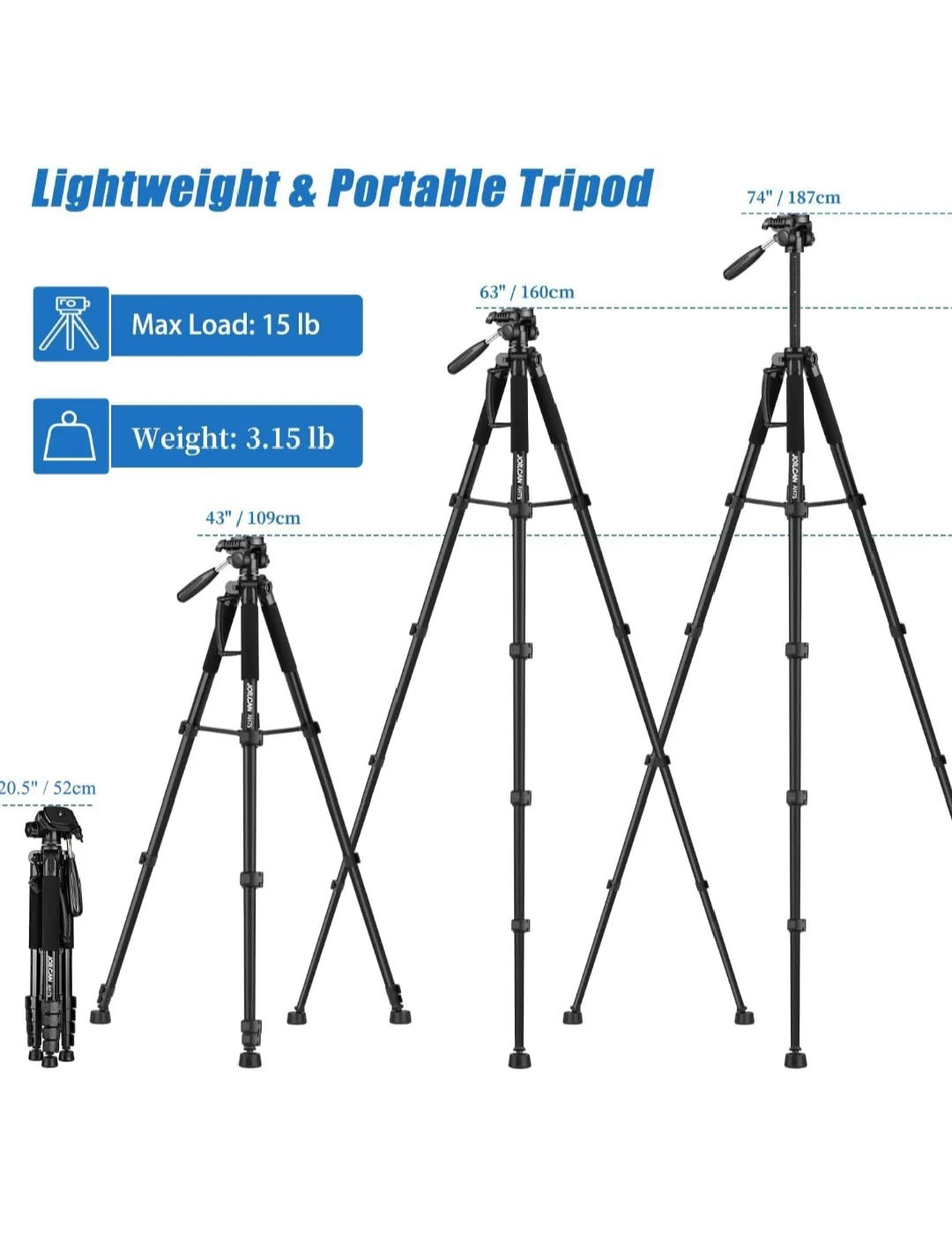 Camera Tripods Lightweight and Portable 74" image indicator(2)