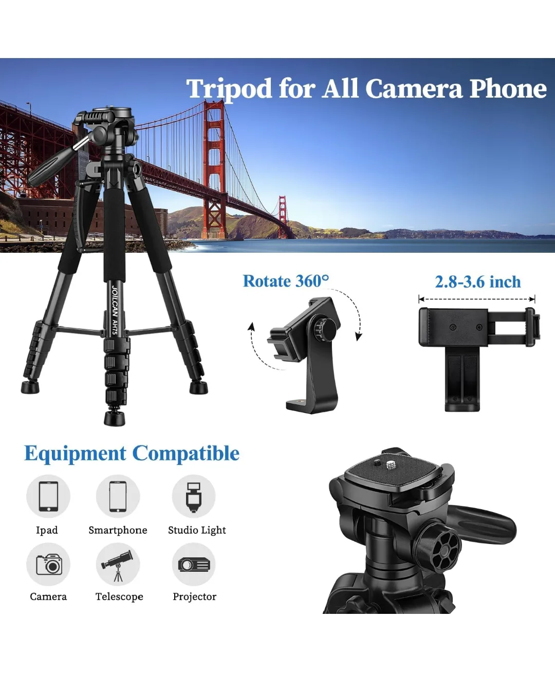 Camera Tripods Lightweight and Portable 74" image indicator(4)