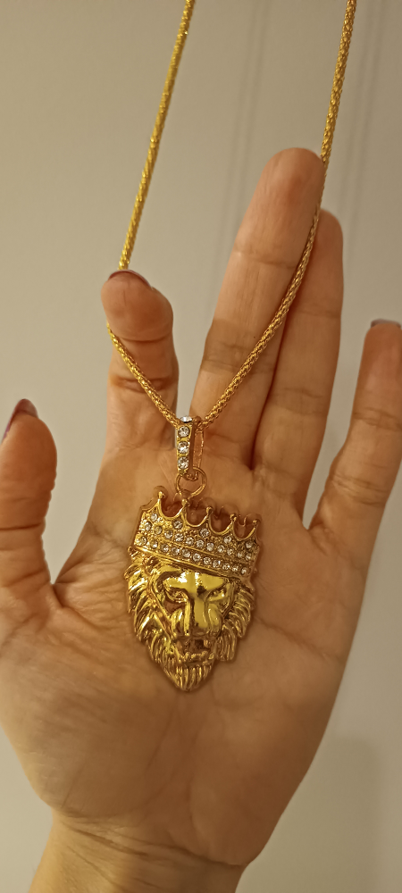 Halukakah Gold Plated Necklace Iced Out Crown Lion Pendant