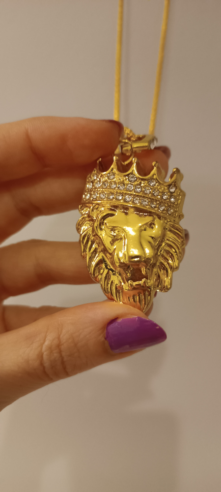 Halukakah Gold Plated Necklace Iced Out Crown Lion Pendant - photo 3