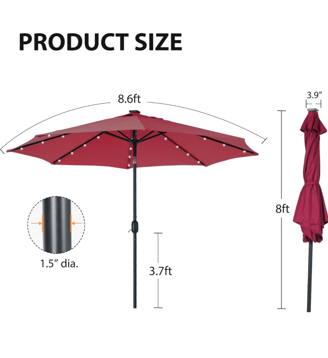 9ft Patio Umbrella with Solar LED Lights - photo 2