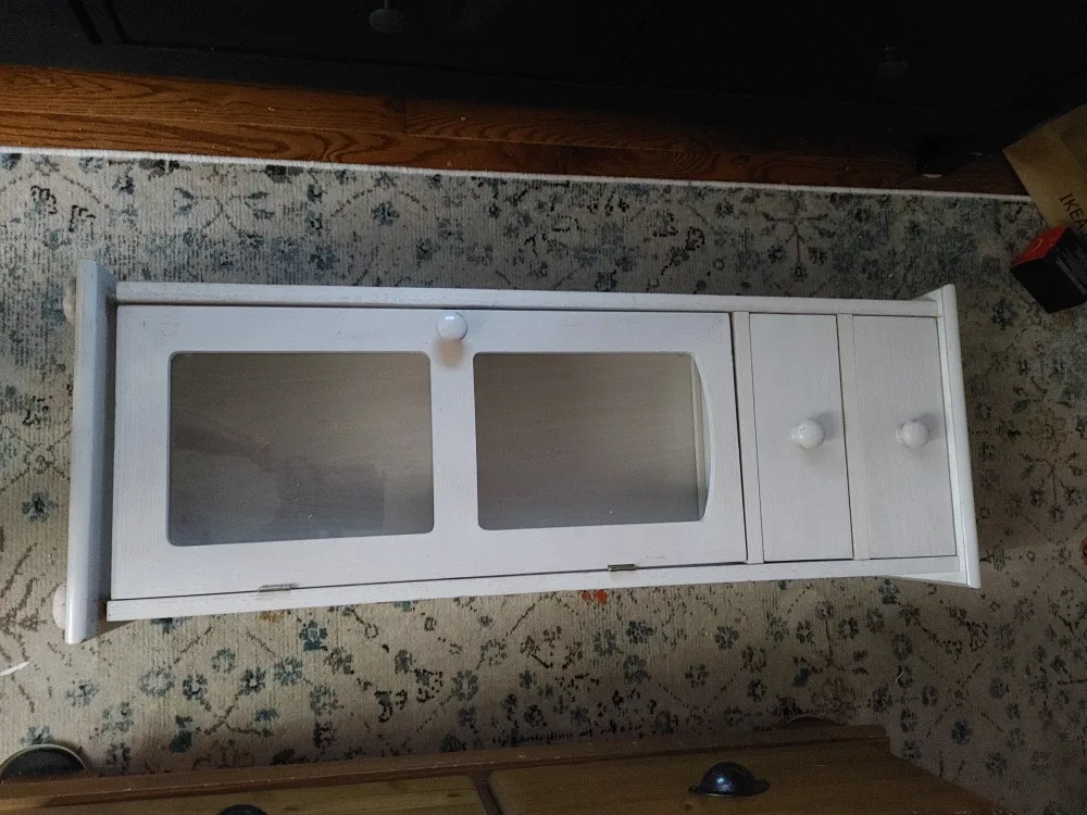 White Wooden Cabinet with Glass Doors image indicator(2)