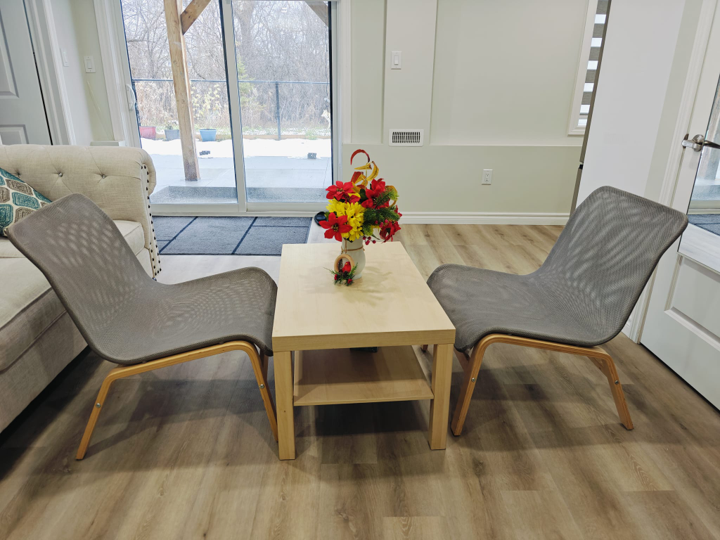 IKEA Grey Mesh Chairs and Coffee Table