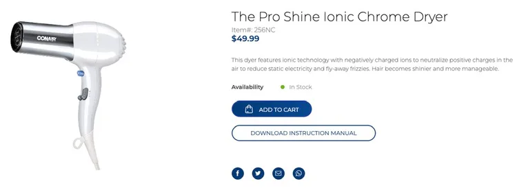 CONAIR Hair Dryer Pro Shine Ionic Chrome image indicator(2)