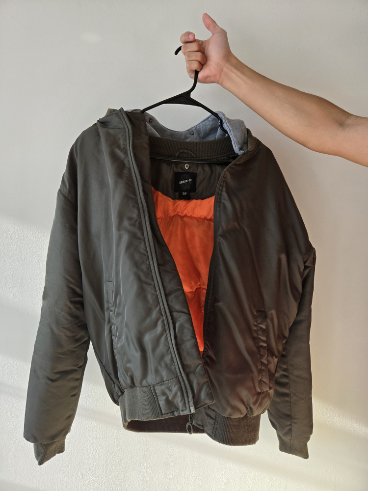 Olive Green Bomber Jacket with Detachable Hoodie - photo 2