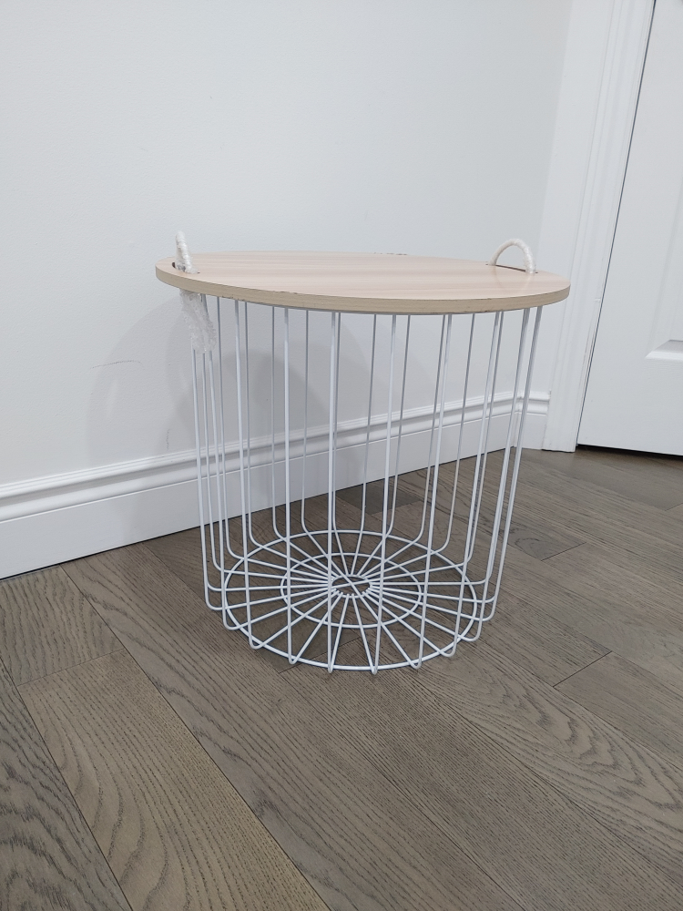 White Metal Storage Basket with Wood Top - photo 2