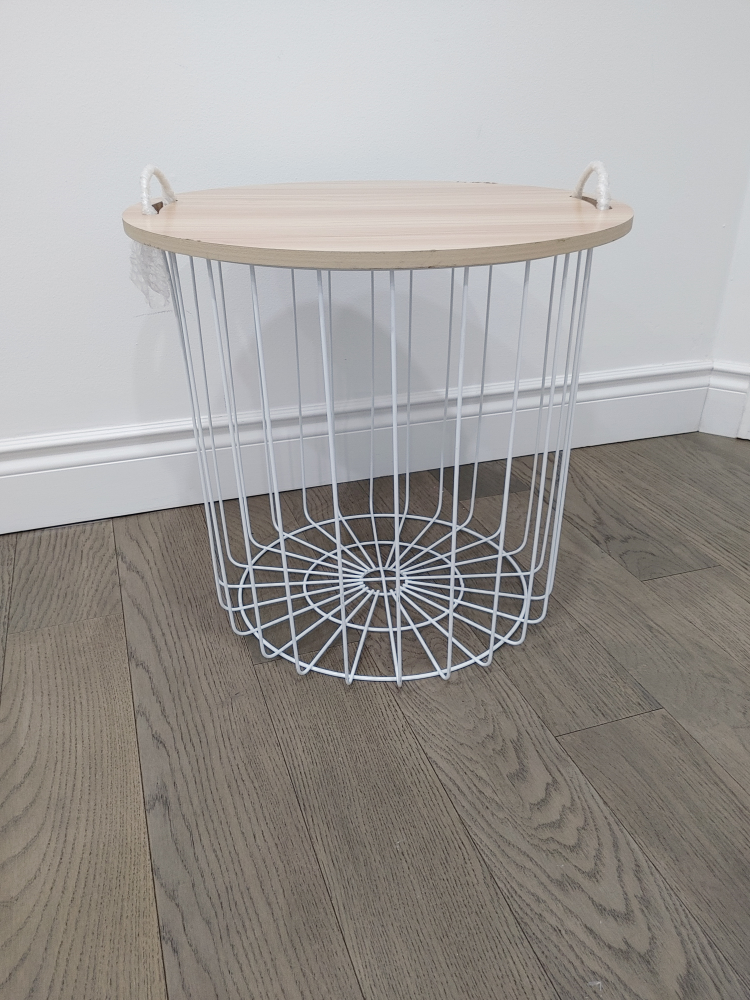 White Metal Storage Basket with Wood Top - photo 3