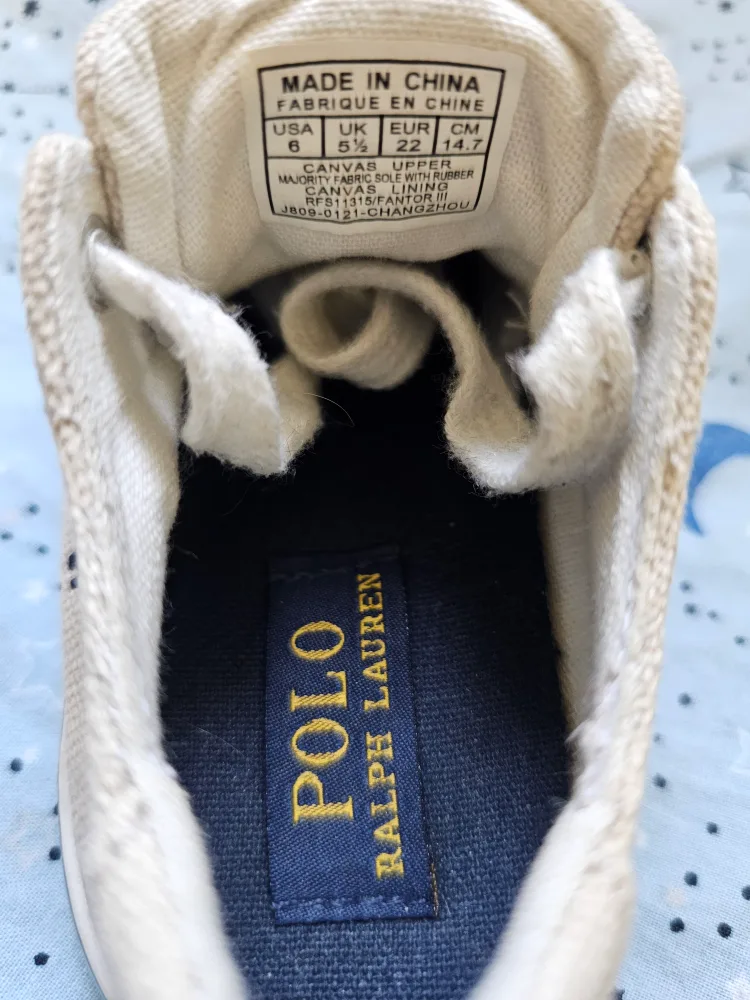 Polo Ralph Lauren Beige Canvas Toddler Sneakers Size 6C image indicator(3)