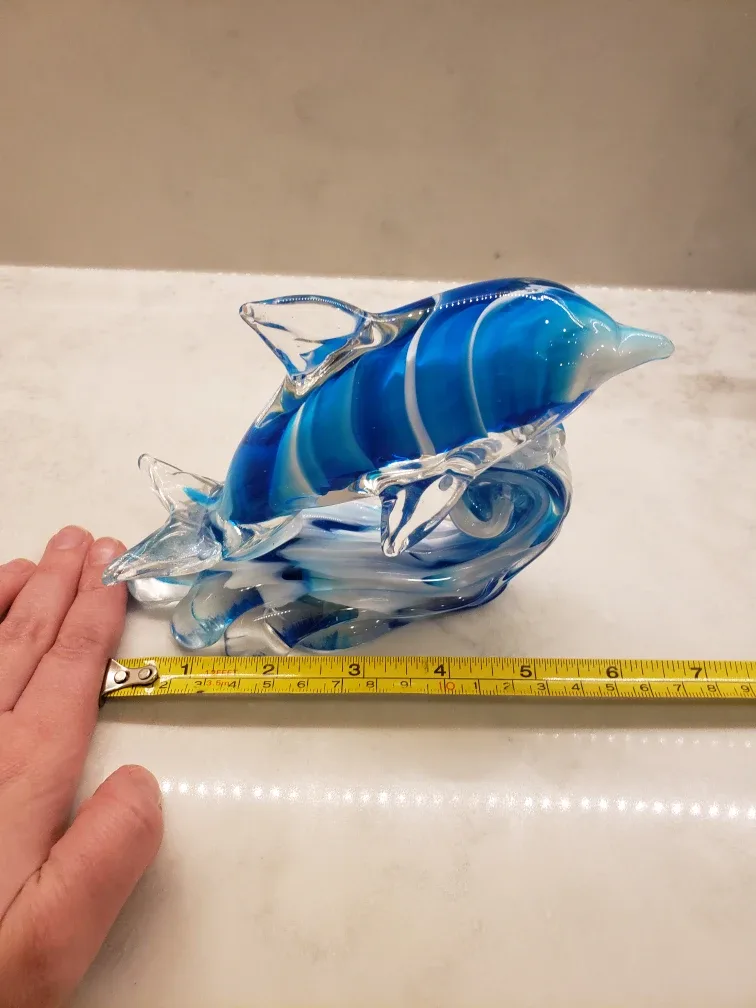 Blue and white glass dolphin on a wave figurine image indicator(6)