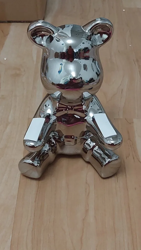 BNIB Gold Tray bear Statue-  silver color image indicator(2)