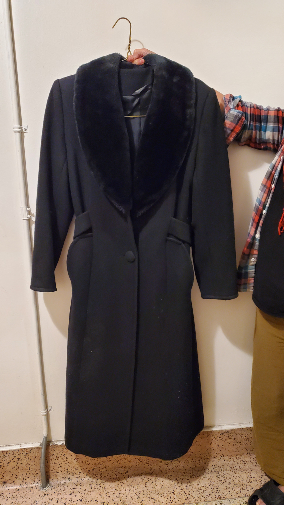 Black Long Winter Coat with Faux Fur Collar