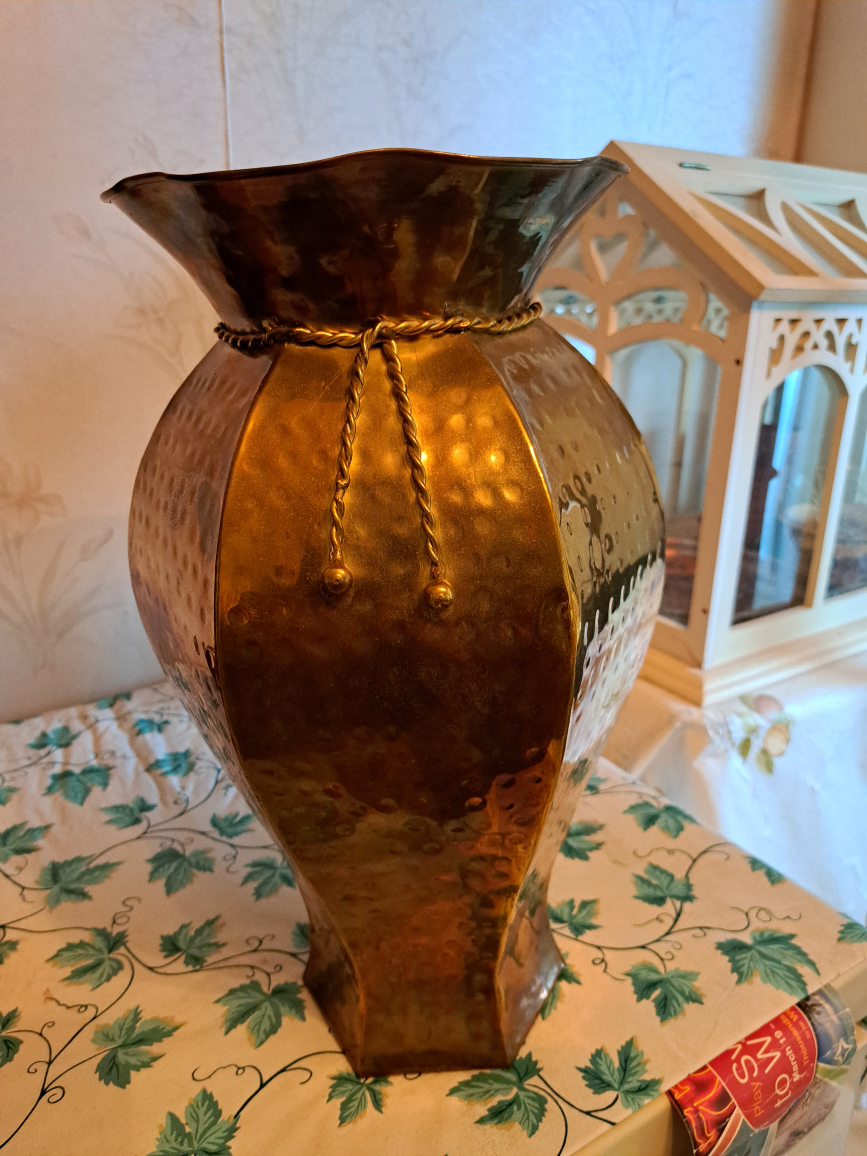 Large Brass Hammered Vase - photo 2