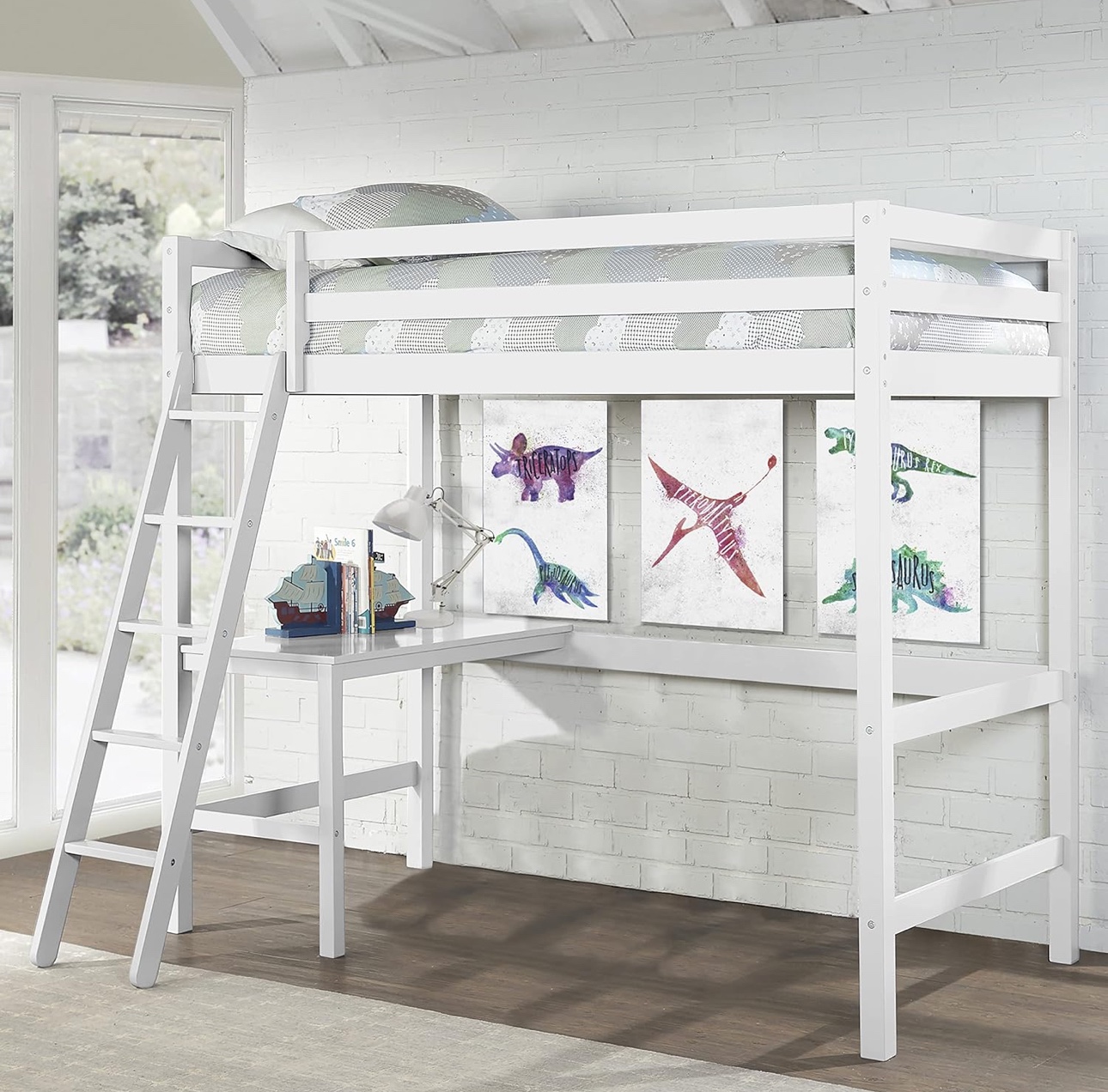 White Loft Bed with Desk + 6” twin spring mattress - photo 4