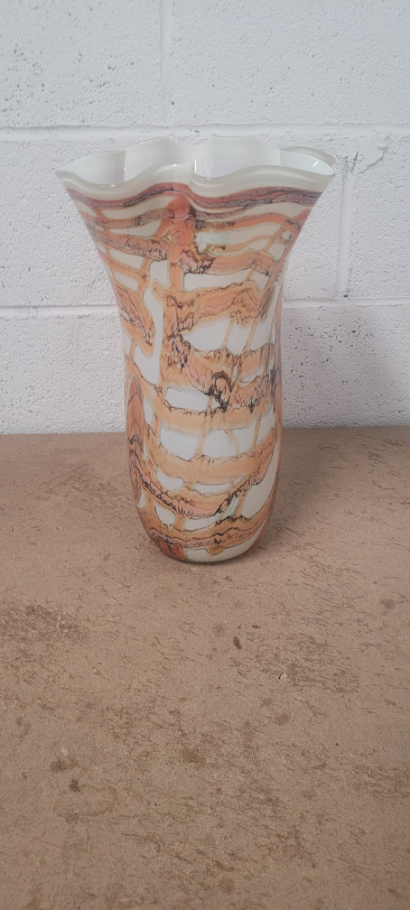 Beautiful Glass Vase, Orange and White Swirl Design - photo 2