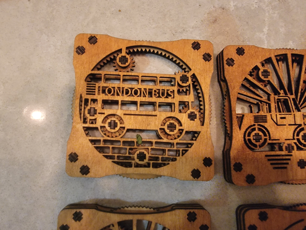 Set of Four Wooden Coasters with Transportation Designs - photo 5