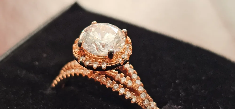 Rose Gold plated 925 Sterling Silver Halo CZ Ring image indicator(2)