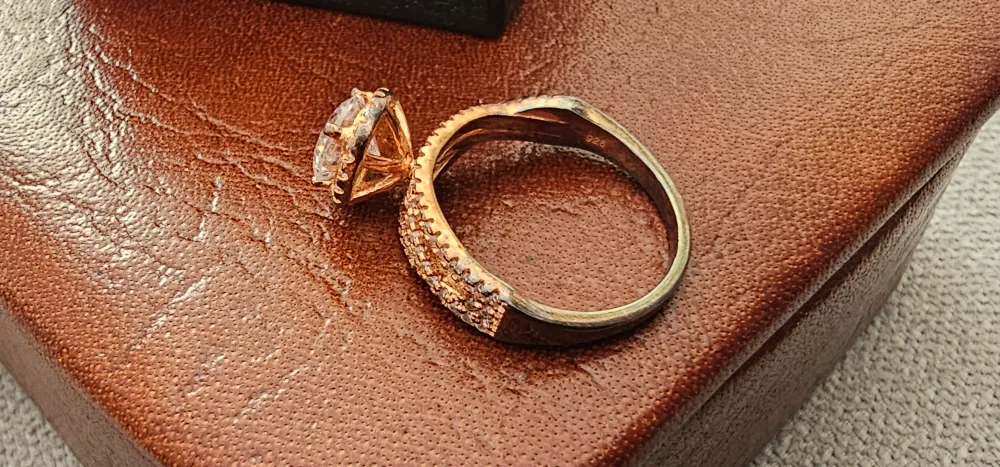 Rose Gold plated 925 Sterling Silver Halo CZ Ring image indicator(4)