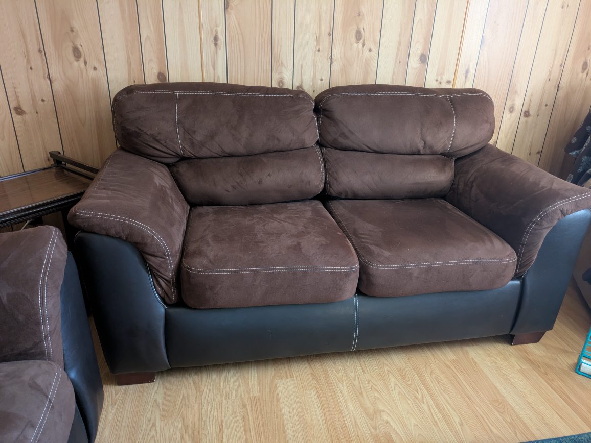 Brown and Black Sofa Set