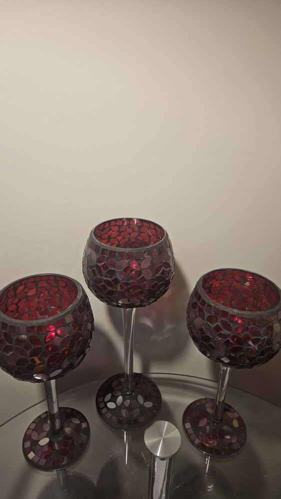 Set of Three Red Mosaic Glass Candle Holders - photo 2