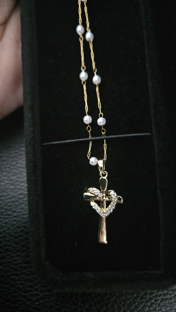 Gold Cross Necklace with Pearls