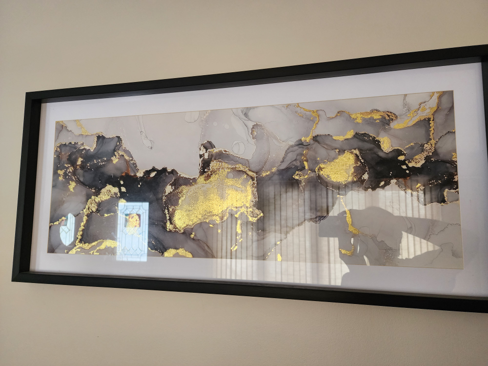 Large Abstract Gold and Grey Framed Wall Art - photo 2