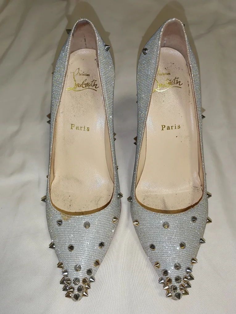 Christian Louboutin Silver Glitter Spiked Heels image indicator(3)