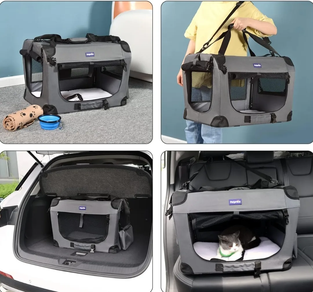 Portable Dog or Cat Collapsible Travel Crate 24x17x17 image indicator(5)