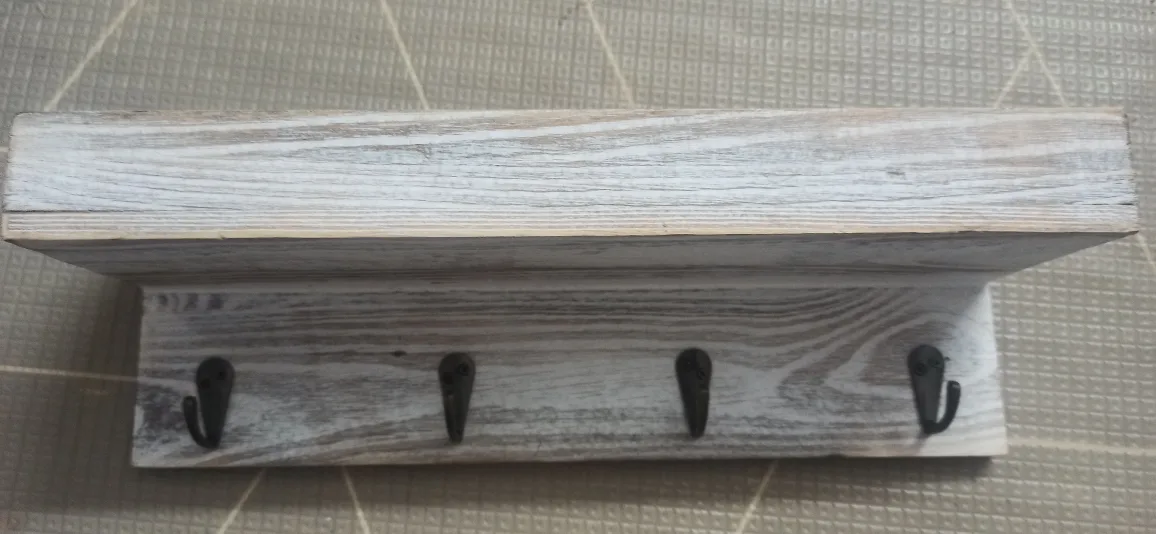 Rustic Whitewashed Wooden Key Holder with Shelf image indicator(2)