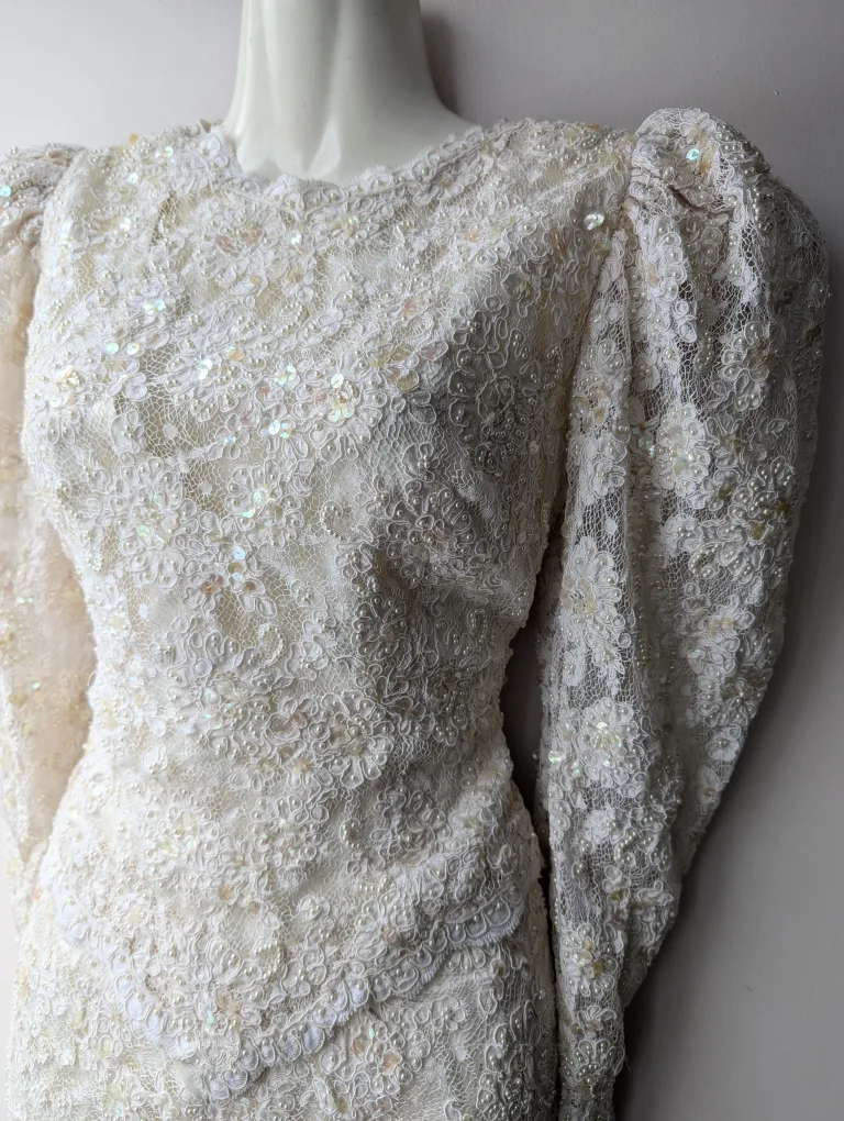 Vintage Beaded Lace Wedding Dress image indicator(4)