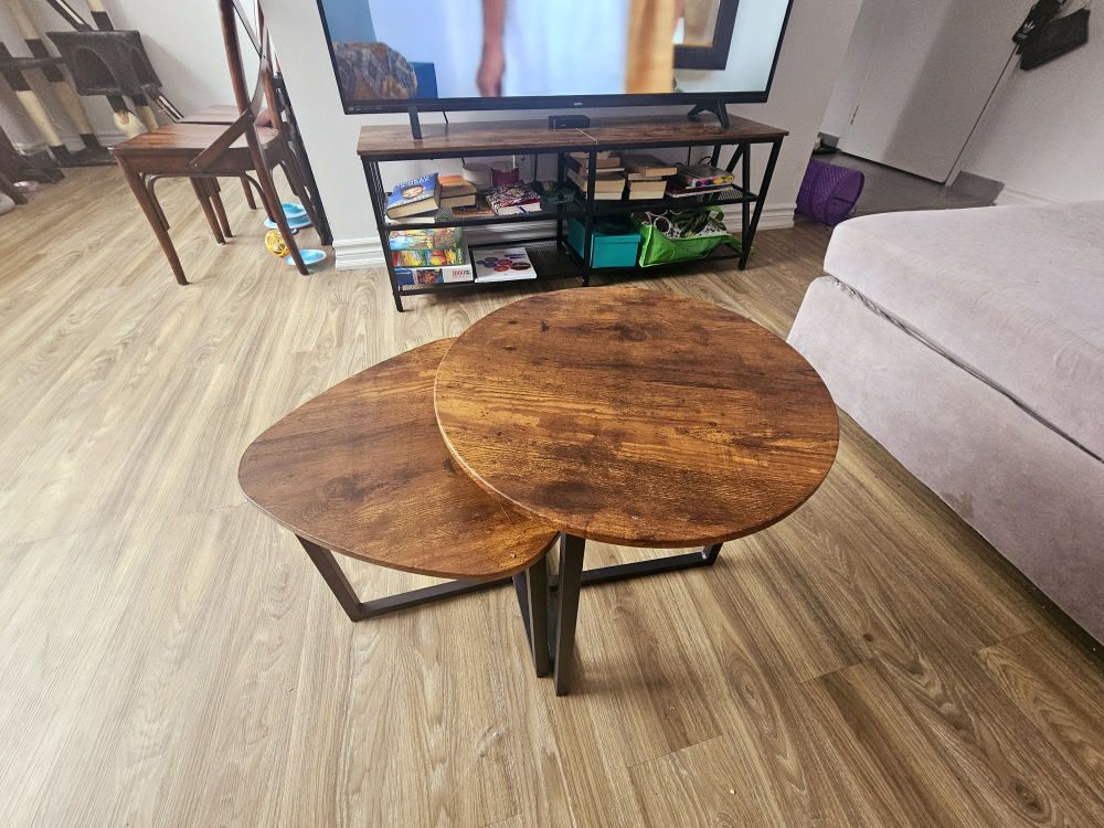 Rustic Brown Wood and Black Metal Nesting Coffee Tables