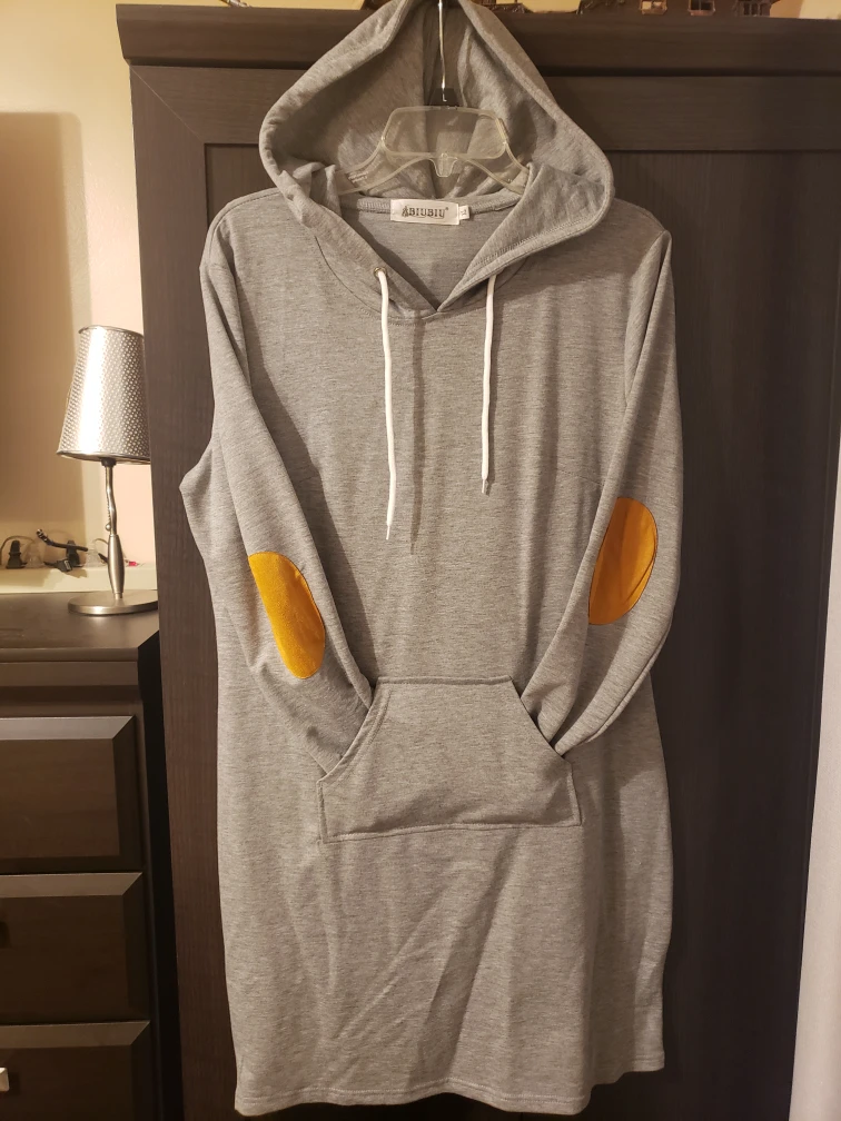 Grey hooded sweater dress with elbow patch - photo 2