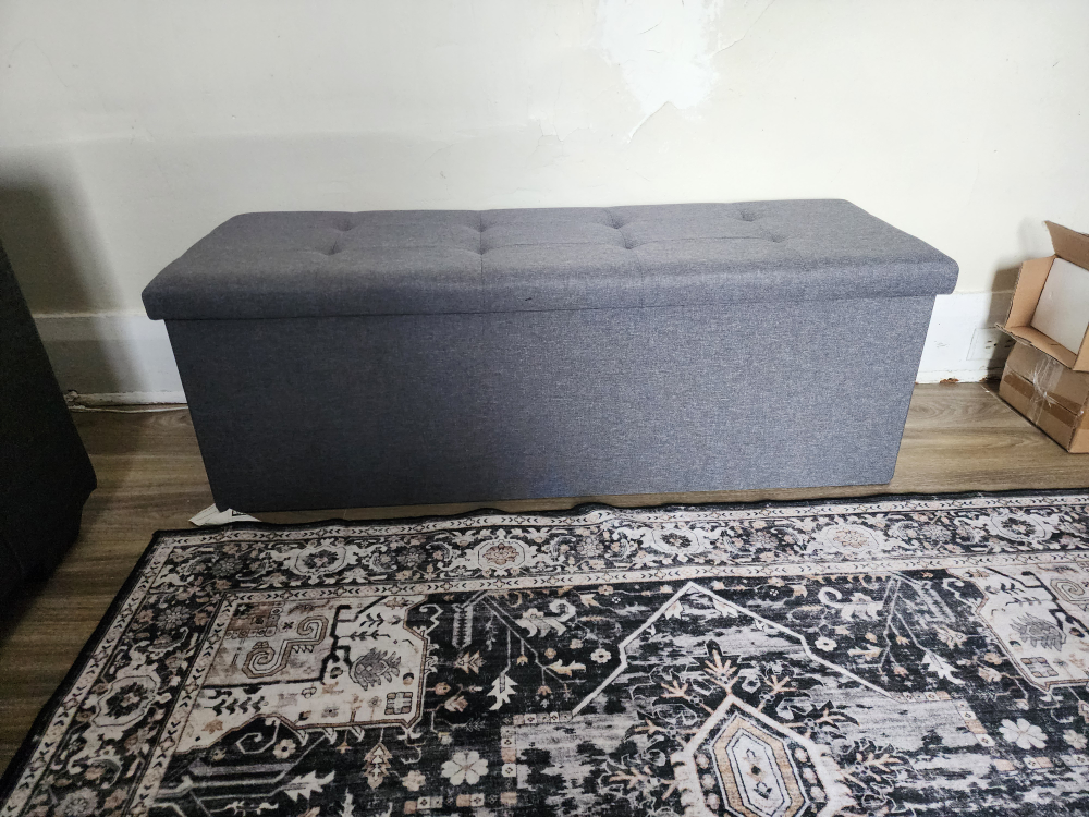 Grey Fabric Storage Ottoman Bench with Three Compartments - photo 2
