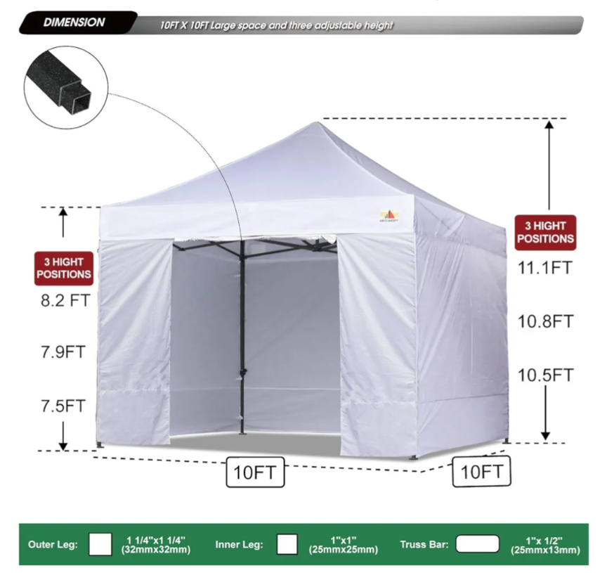 ABCCANOPY 10x10 Pop-up Canopy Tent with Sidewalls - White - photo 2