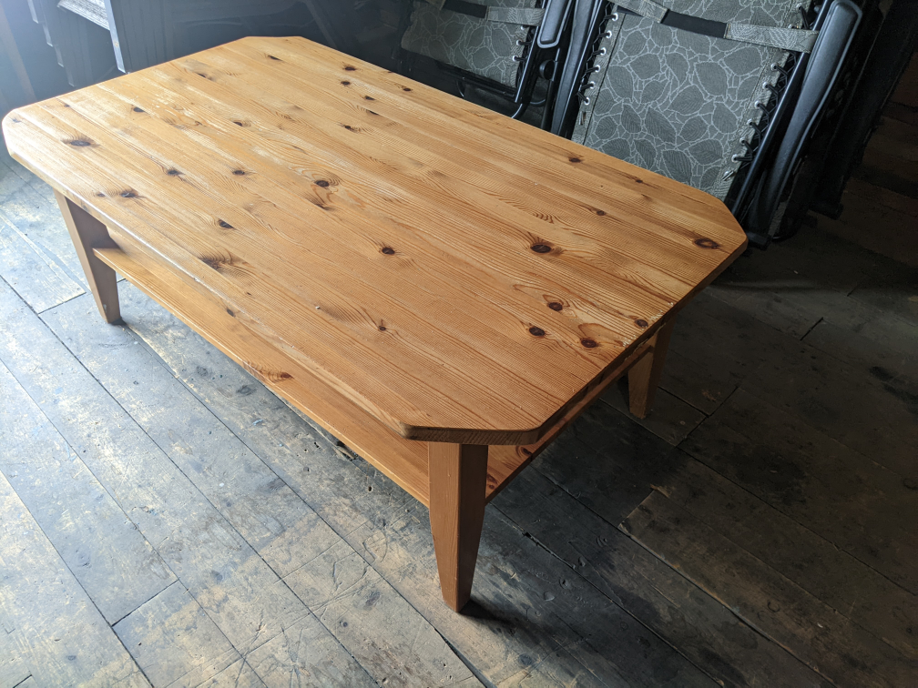Solid Pine Wood Coffee Table with Shelf - photo 2