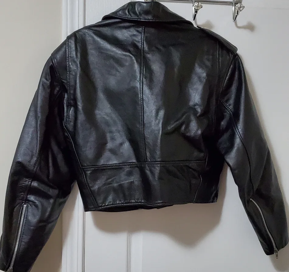 Vintage Leather Cropped Moto Jacket [L] image indicator(2)