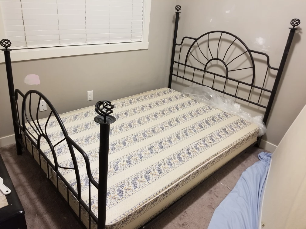 Black Metal Queen Bed Frame with boxspring