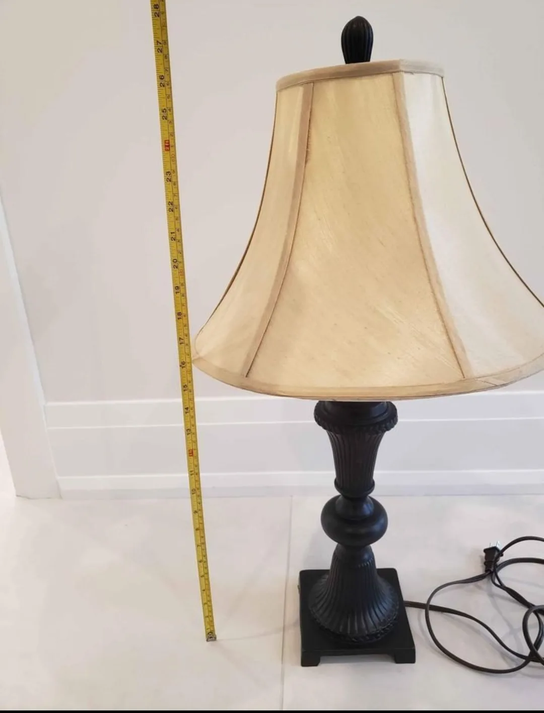 Elegant Dark Brown Table Lamp with Beige Shade image indicator(2)