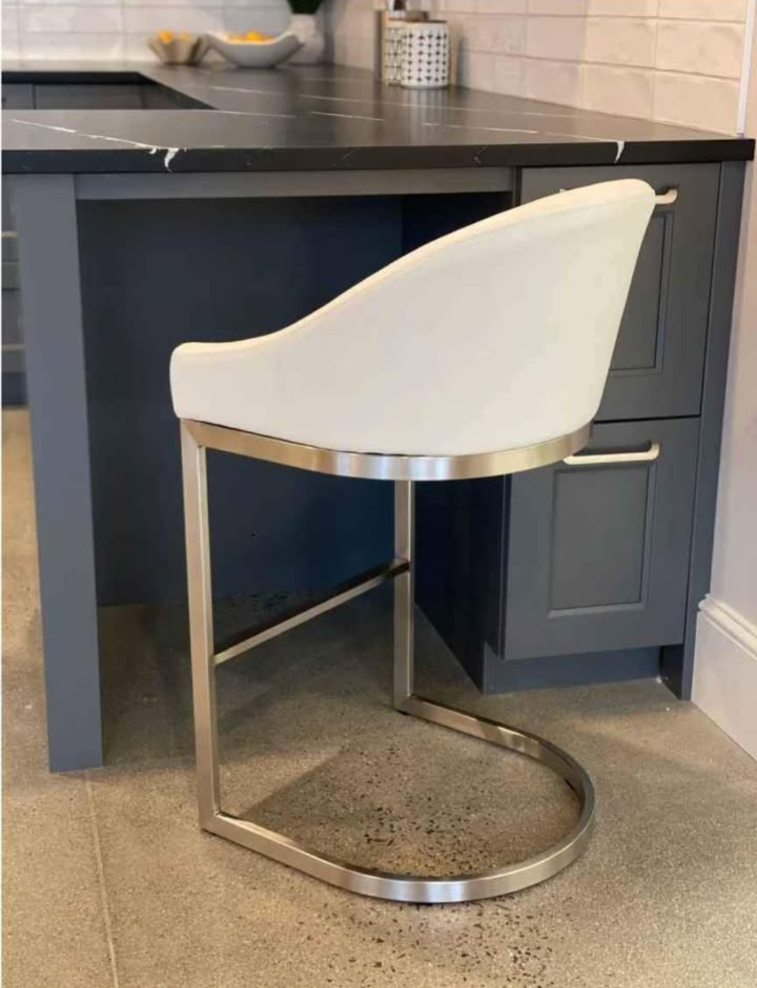 Set of 2 White Counter Stool with Brushed Stainless Steel Legs