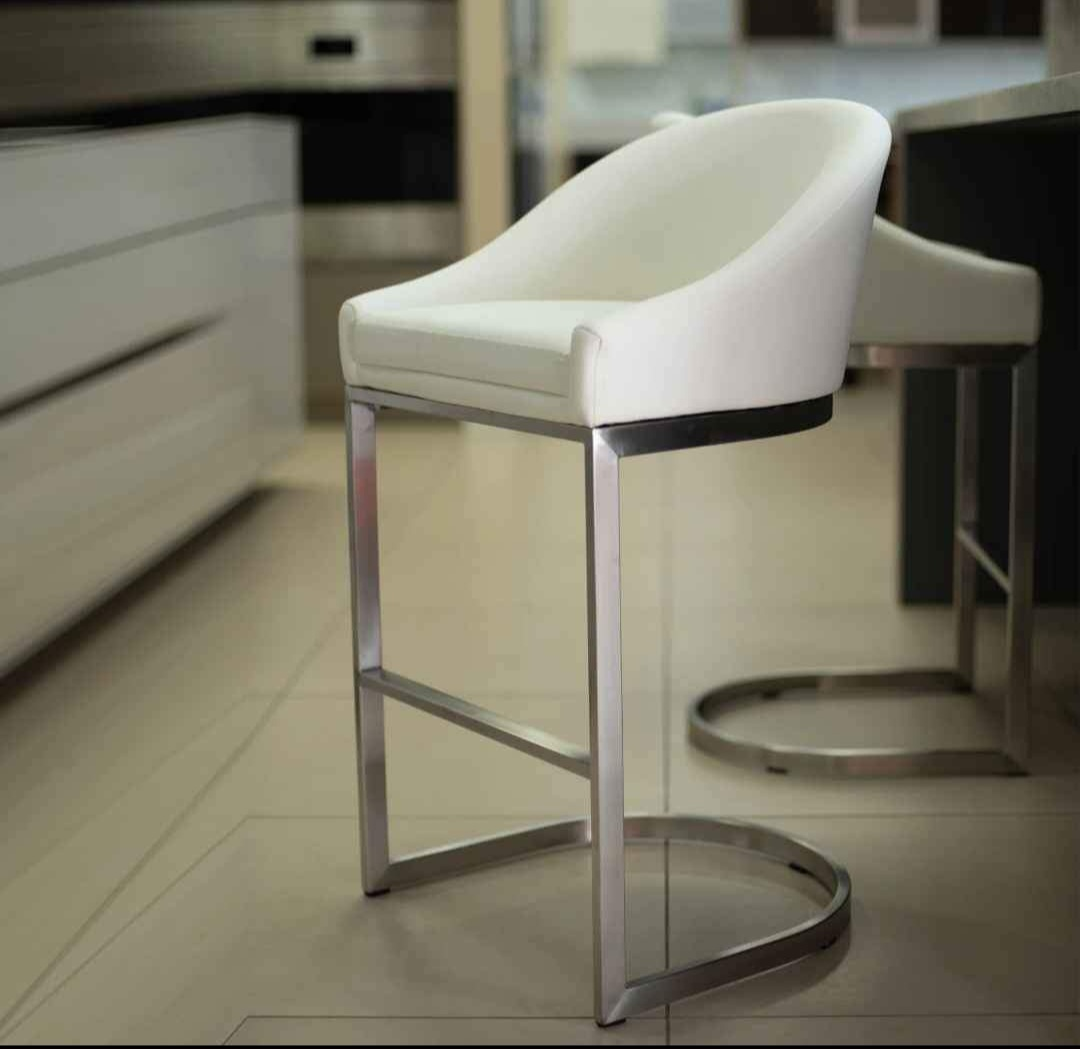 Set of 2 White Counter Stool with Brushed Stainless Steel Legs - photo 5