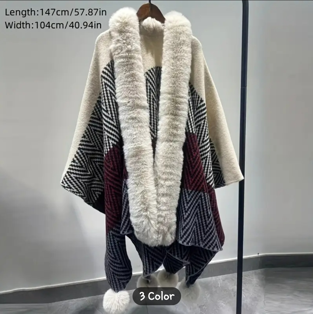 Women's Faux Fur Trimmed Poncho - photo 3