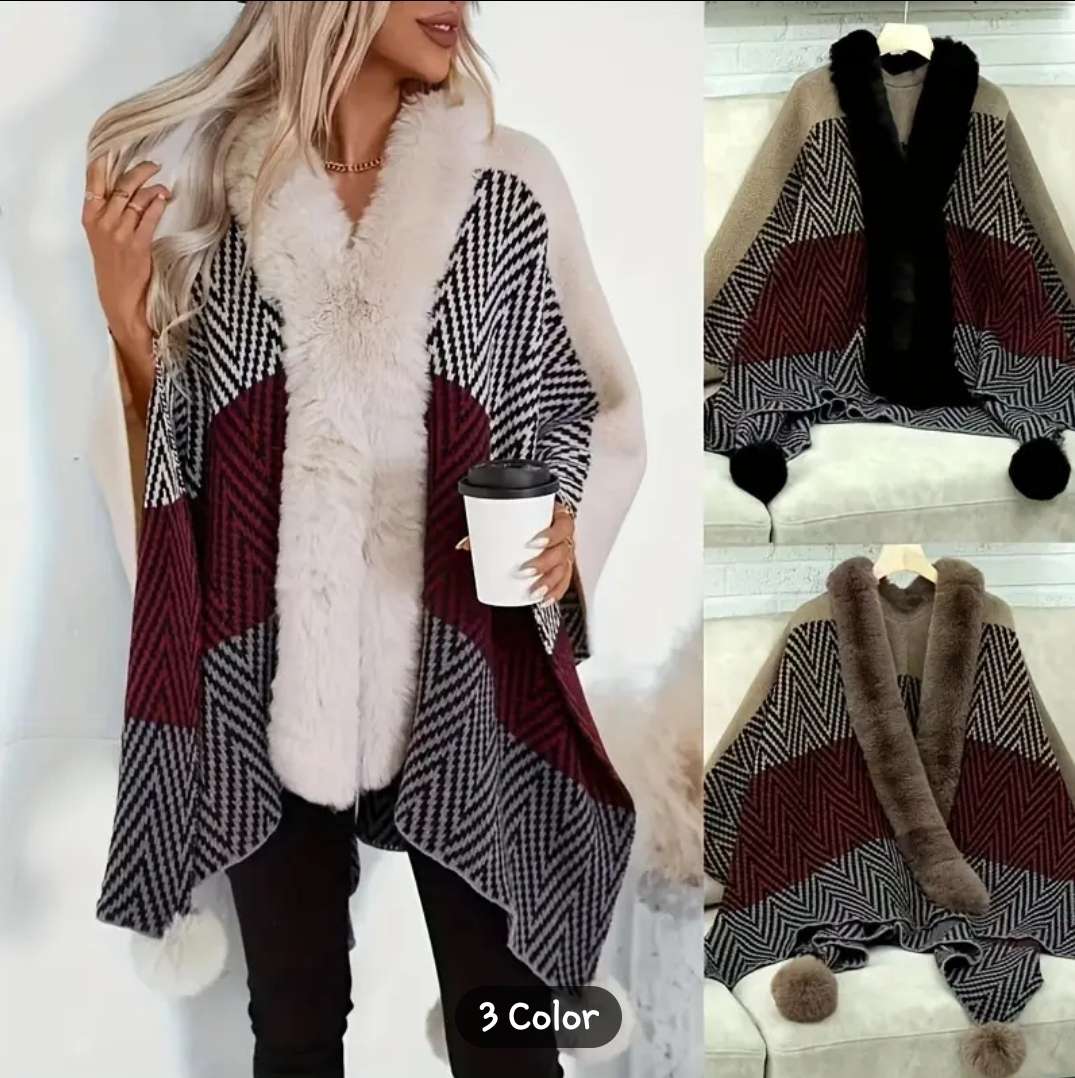 Women's Faux Fur Trimmed Poncho - photo 4